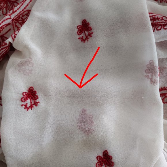 Free People White Chiffon Red Embroidered V Neck Boho Tunic Top - Picture 14 of 16